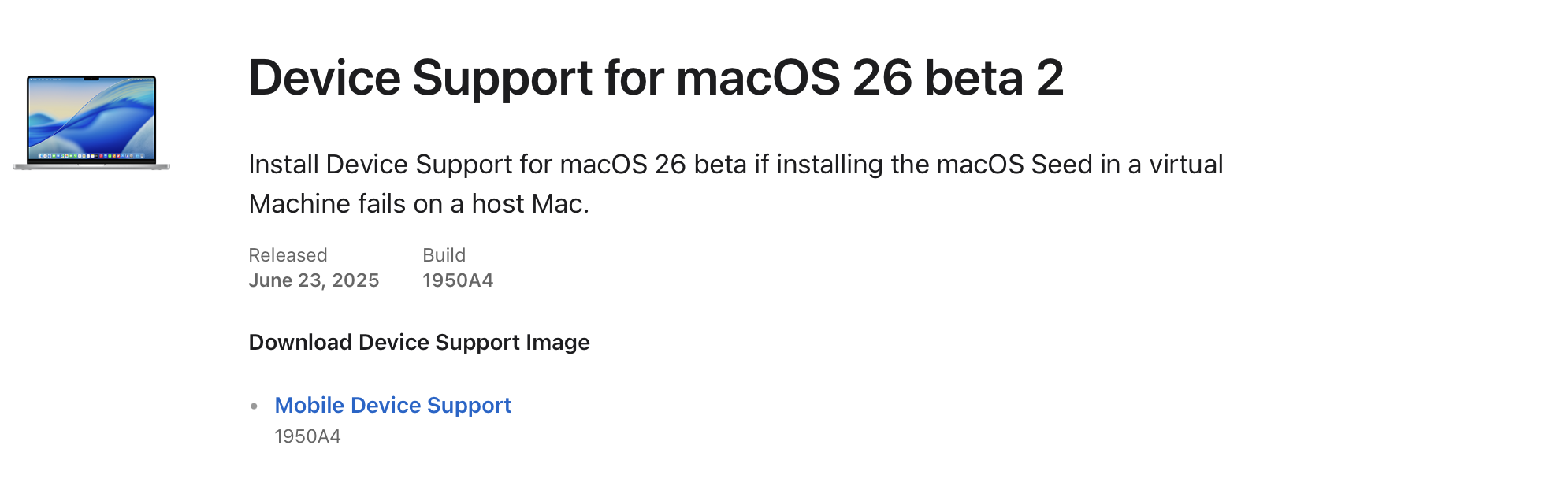 The device support download page